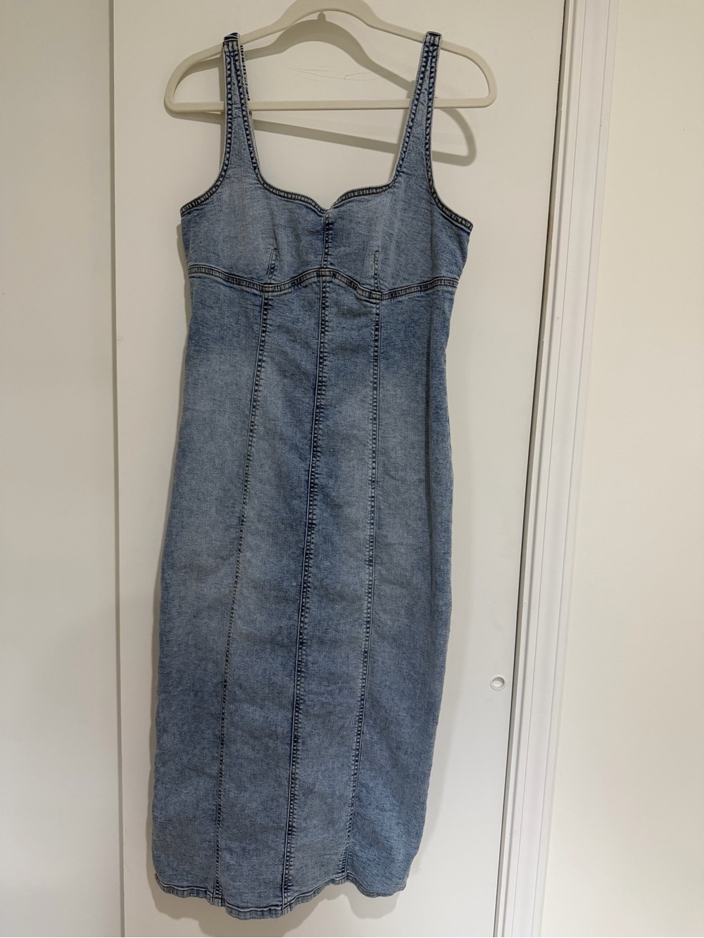 Wild Fable Acid Wash Denim Panel Midi Dress with High Slit